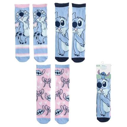 Lot de chaussettes Stitch en coton doux pour enfants - Bleu et rose