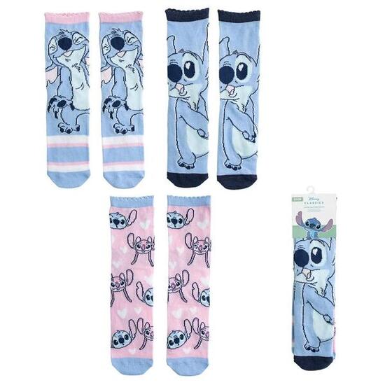 Lot de chaussettes Stitch en coton doux pour enfants - Bleu et rose