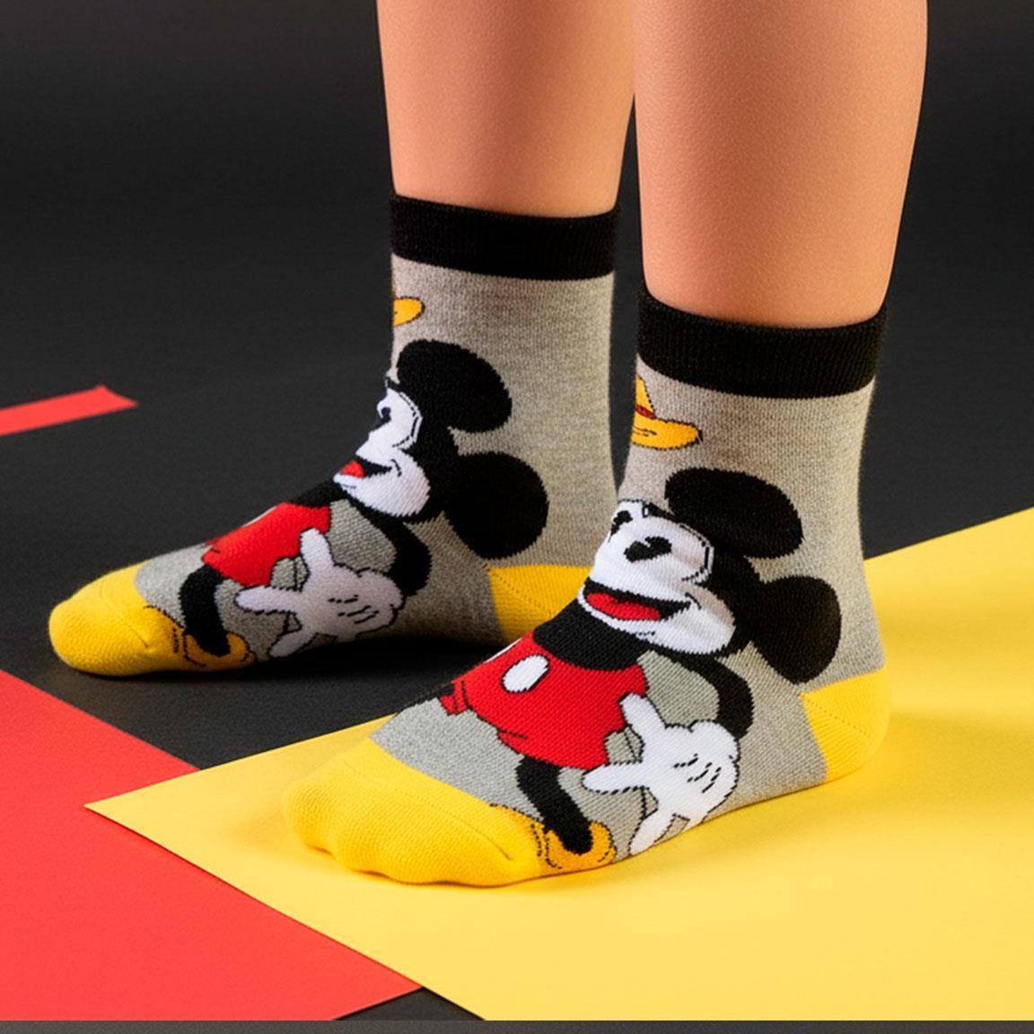 Pacote com meias infantis macias e respiráveis ​​do Mickey Mouse, cor cinza. 6/7