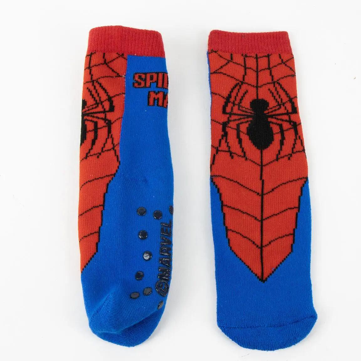 Chaussettes antidérapantes en coton Spiderman pour enfants, bleues et rouges 2/6