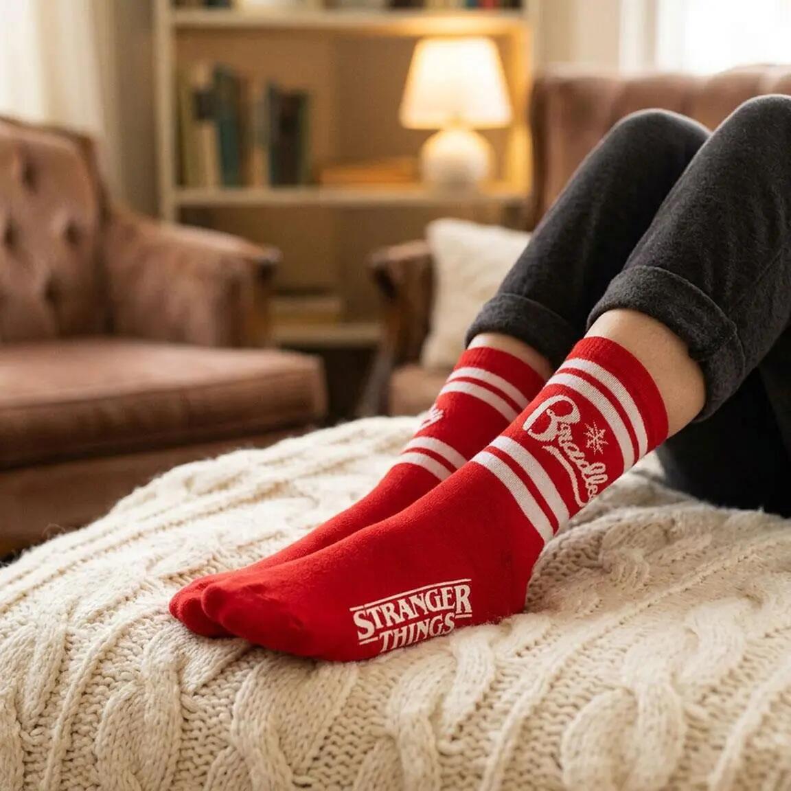 Stranger Things Socken für Erwachsene, weiche, atmungsaktive Baumwolle, rot 5/6