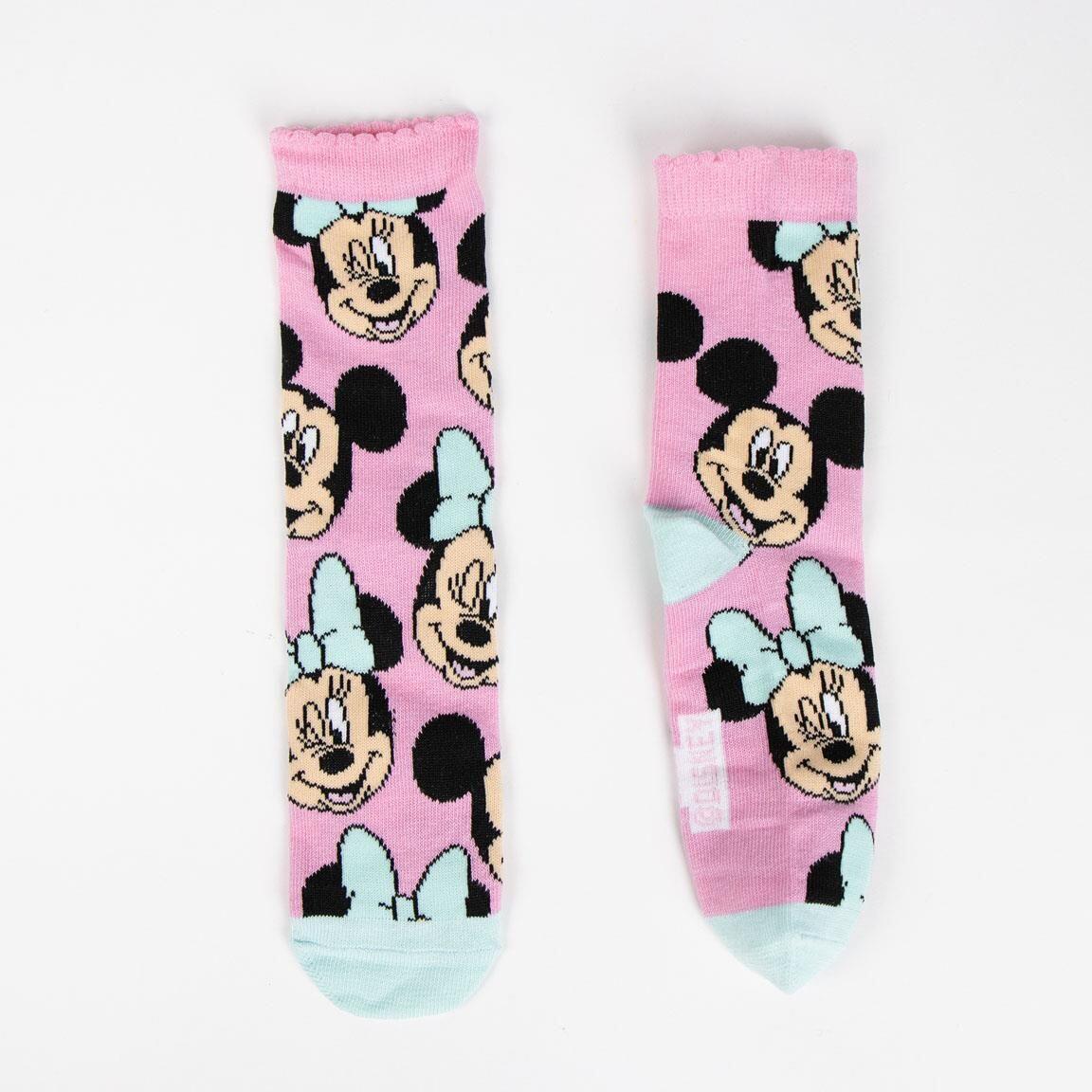 Pacote de meias infantis Minnie Mouse em algodão macio e respirável, rosa. 5/6