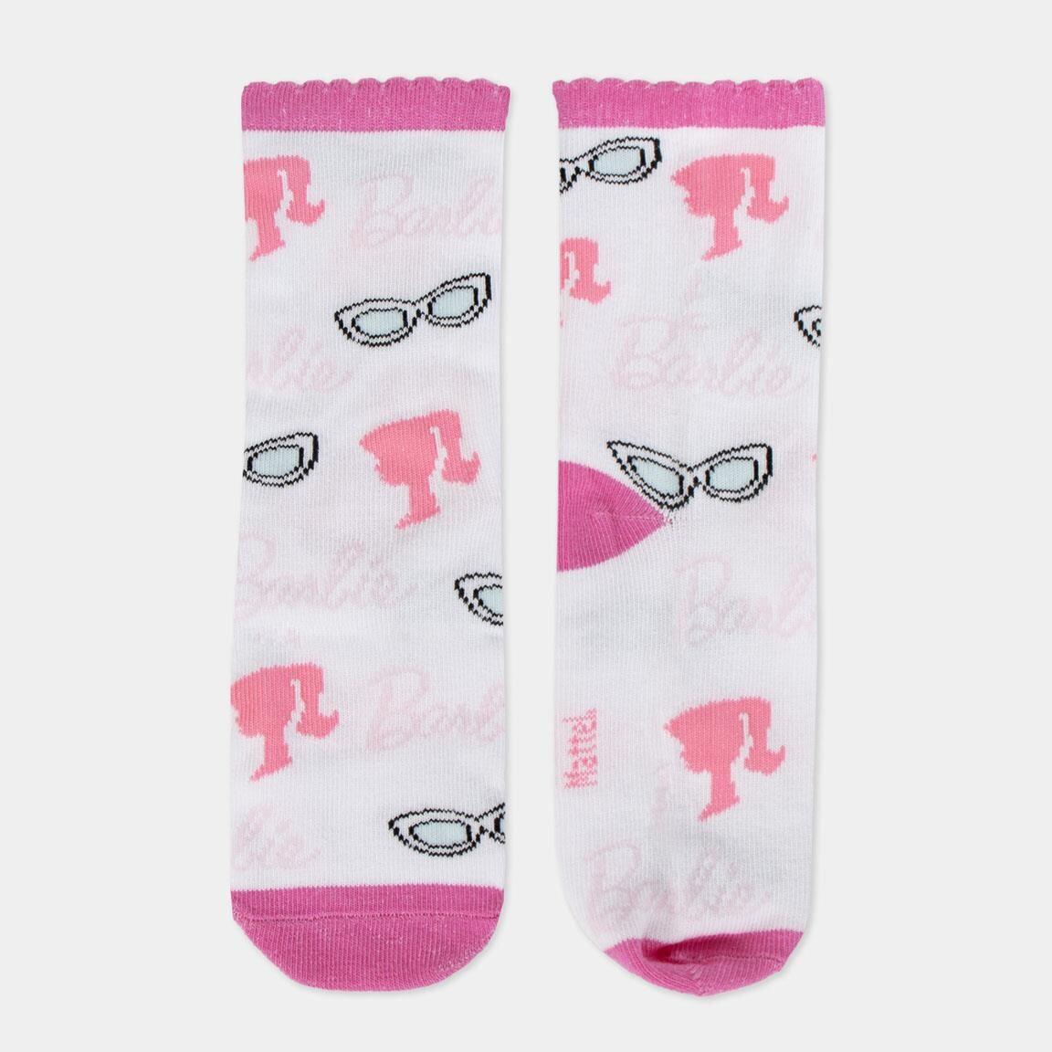 Lot de chaussettes Barbie en coton doux pour enfants, blanches et roses 4/6