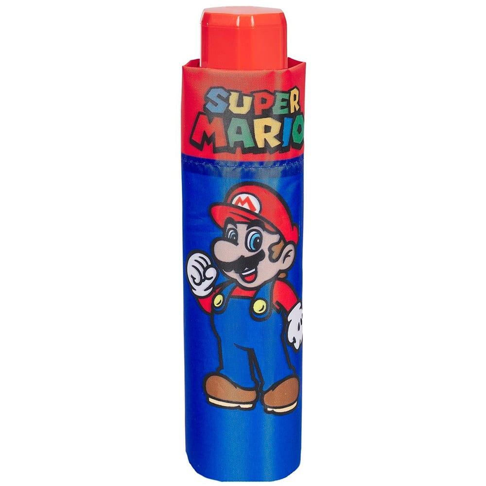 Paraguas Plegable Manual Infantil Super Mario Bros Antiviento Azul y Rojo 2/3