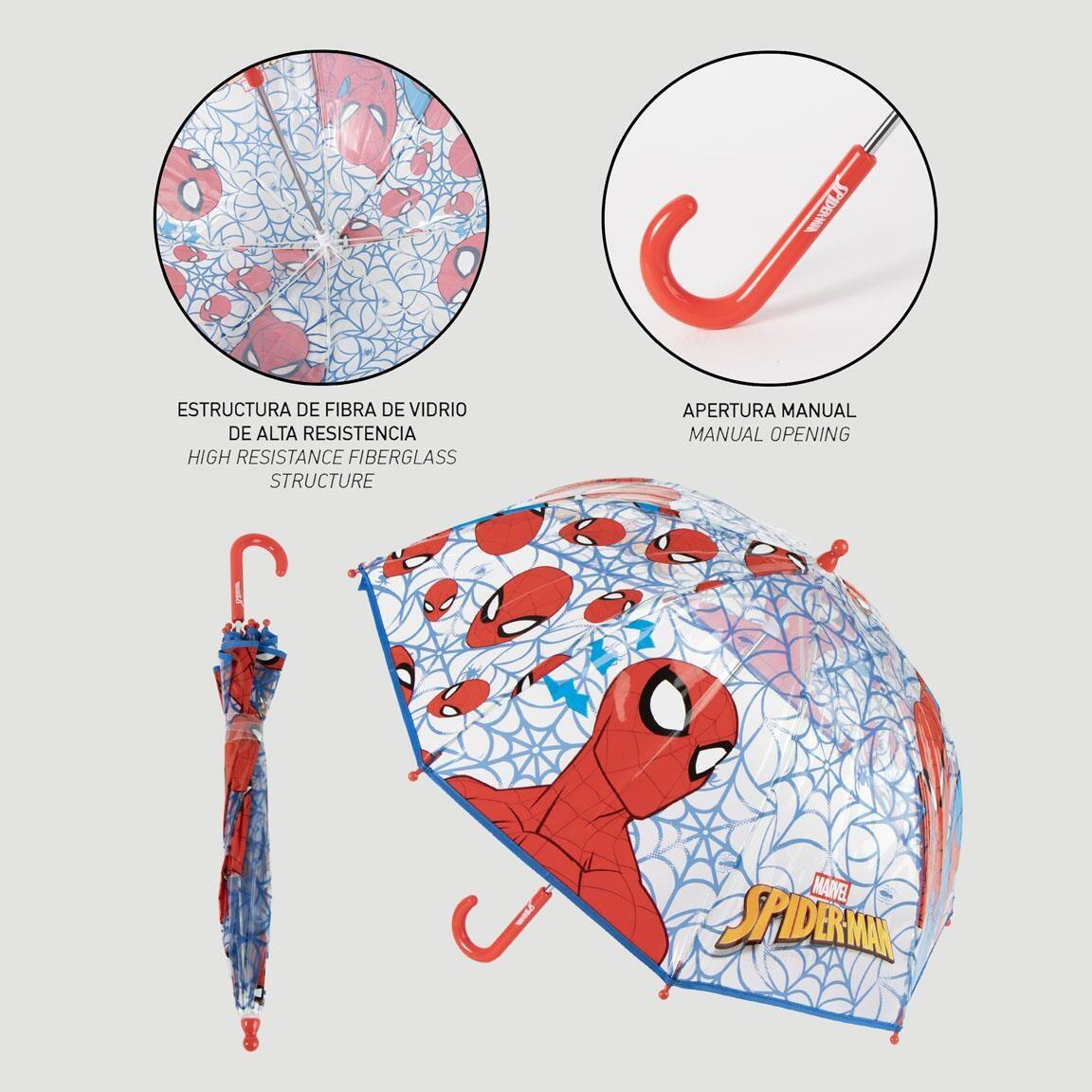 Guarda-chuva infantil do Homem-Aranha, manual POE, transparente com detalhes em 5/7