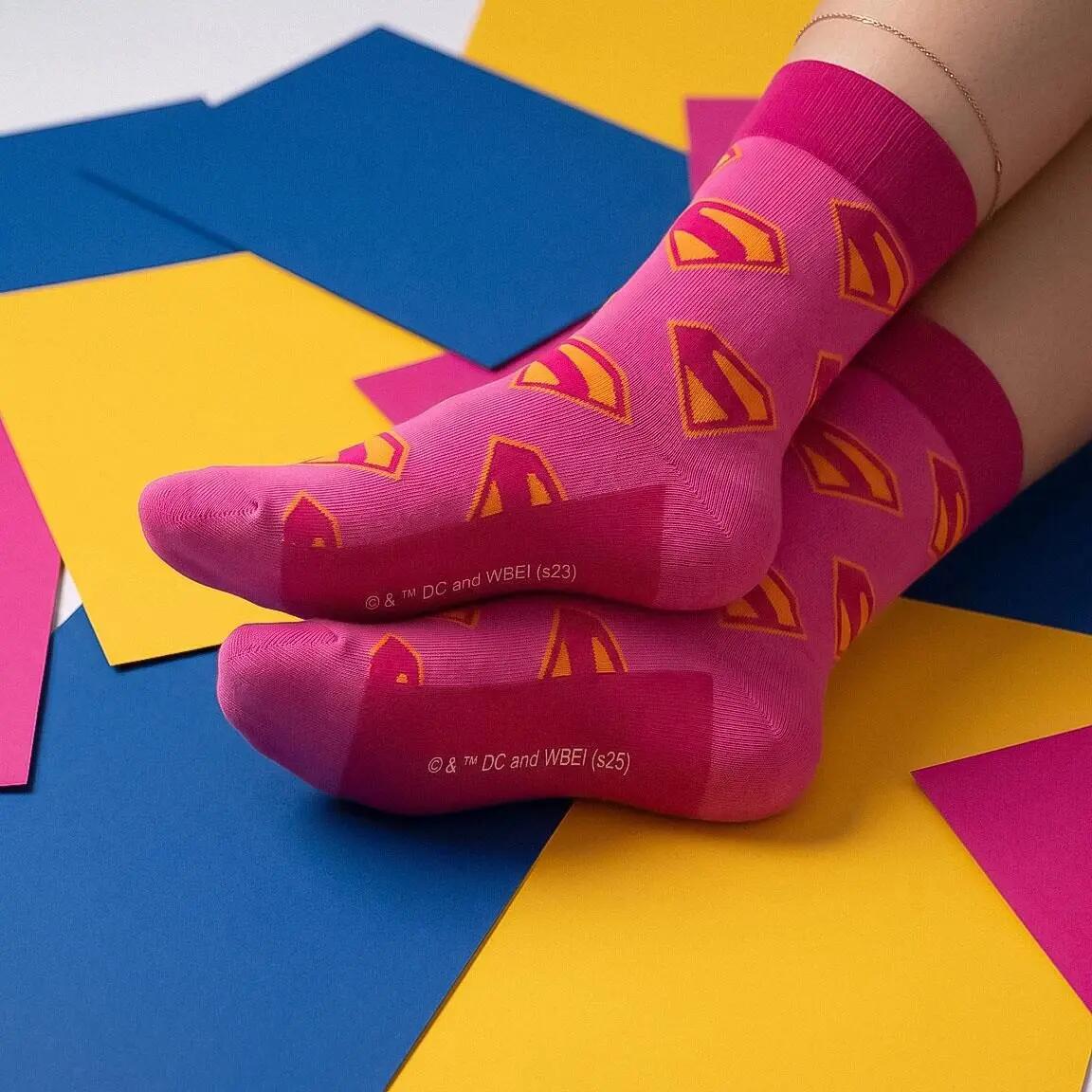 Calcetines Adultos Supergirl de Algodón Suaves y Transpirables Rosa y Fucsia 4/7
