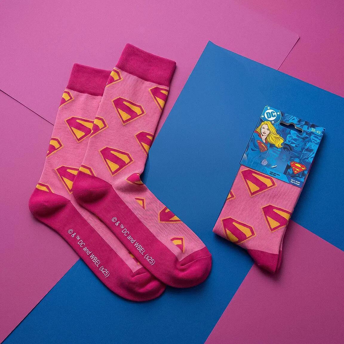 Calcetines Adultos Supergirl de Algodón Suaves y Transpirables Rosa y Fucsia 3/7
