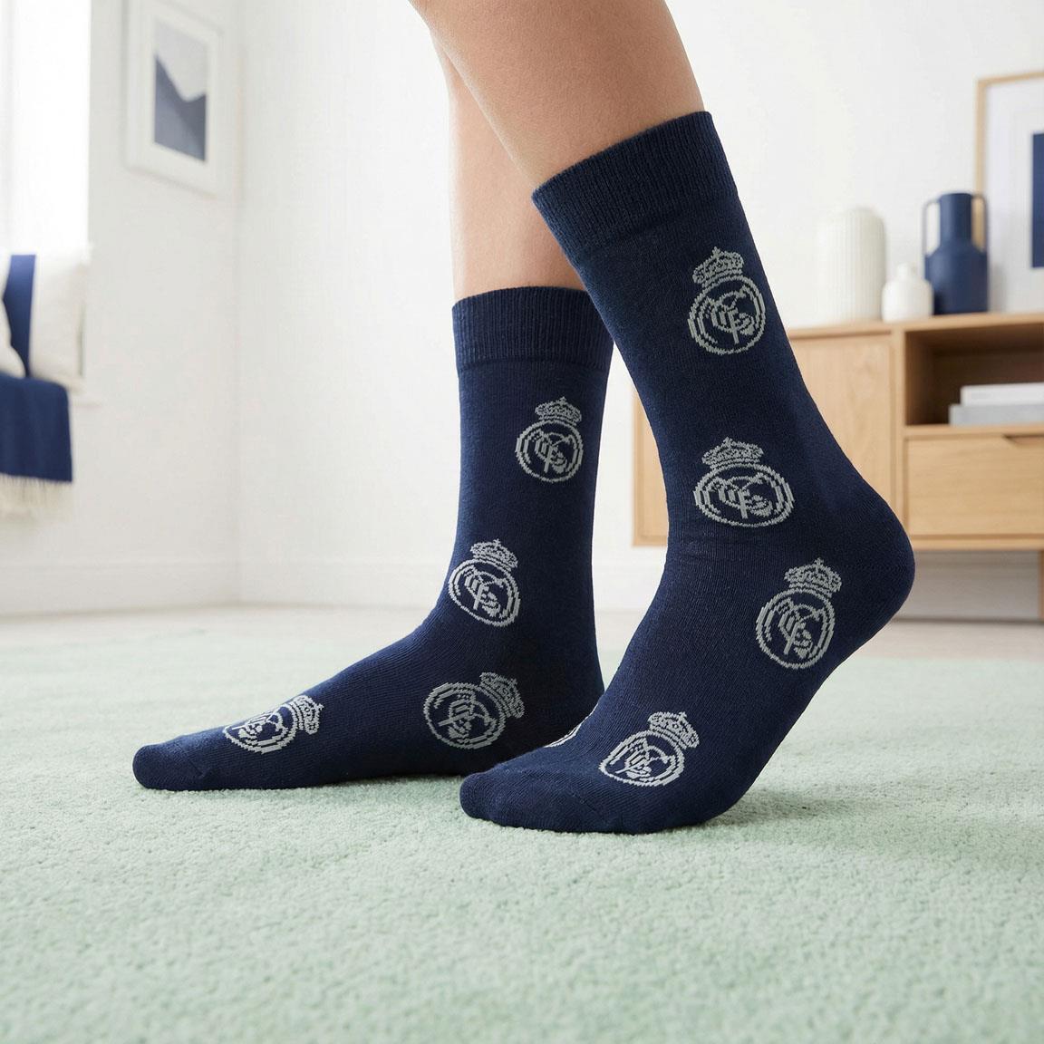 Calcetines Adultos Real Madrid de Algodón Suaves y Transpirables Azul Marino 6/7