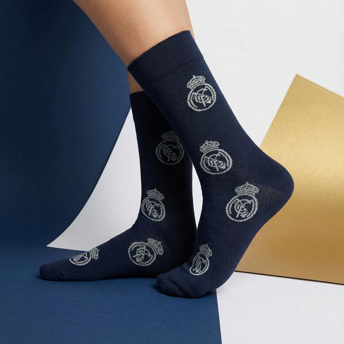 Calcetines Adultos Real Madrid de Algodón Suaves y Transpirables Azul Marino 5/7