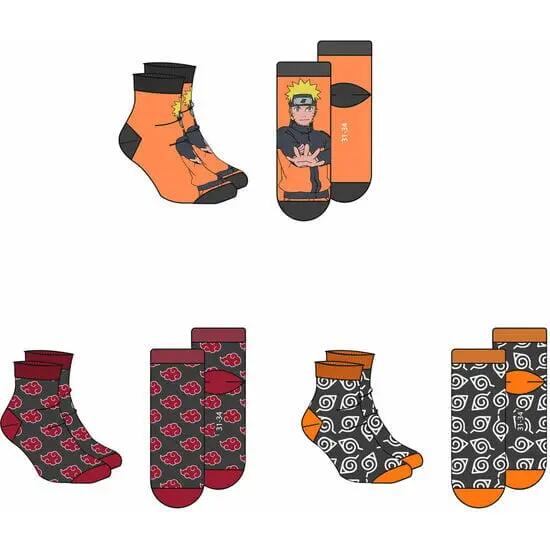 Pacote com 3 pares de meias macias Naruto Shippuden para adultos, cores 2/2