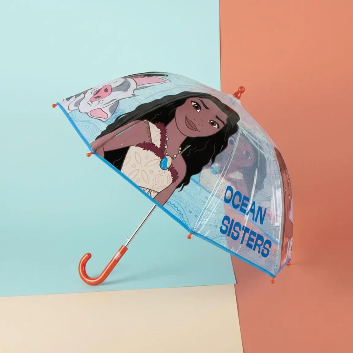 Ombrello per bambini Moana, manuale POE, blu trasparente con manico arancione 6/7