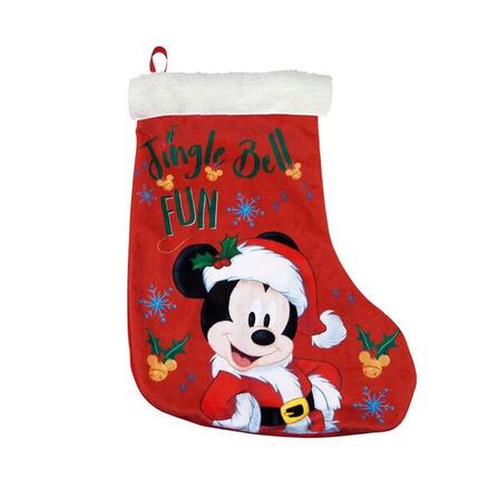 Chaussette de Noël rouge en velours doux Mickey Mouse pour enfants