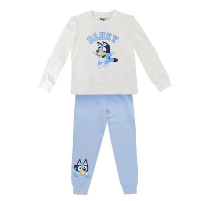 Kinder joggingpak tweedelig badstofkatoen beige en lichtblauw bluey