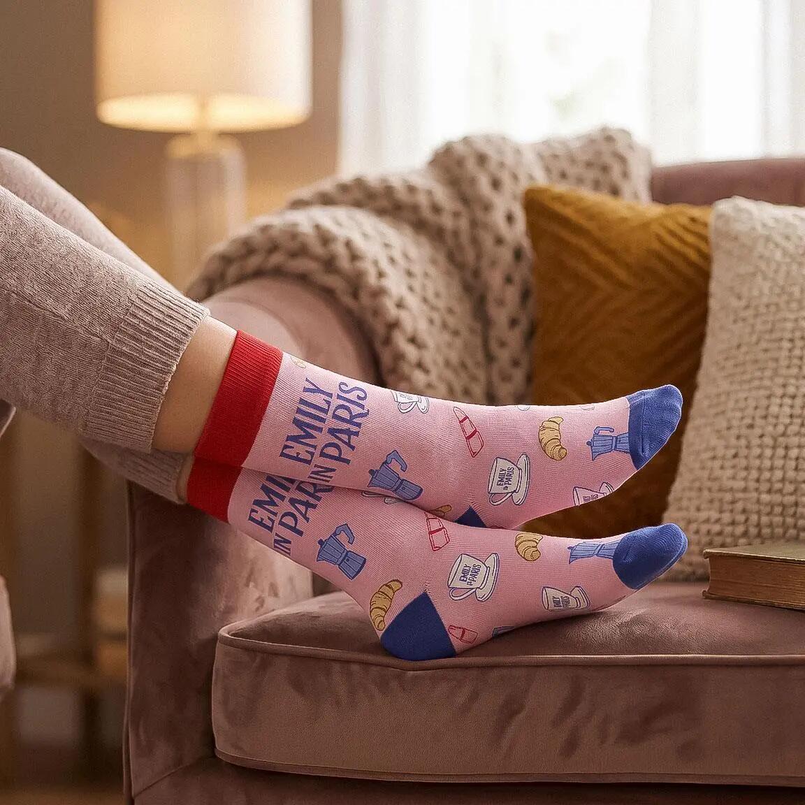 Calcetines Adultos Emily in Paris Suaves y Transpirables Rosa y Azul 6/7
