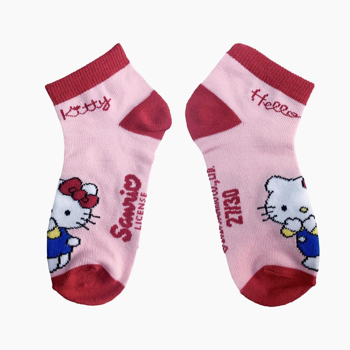 Pacote de meias infantis Hello Kitty de cano curto em algodão multicolorido 6/7