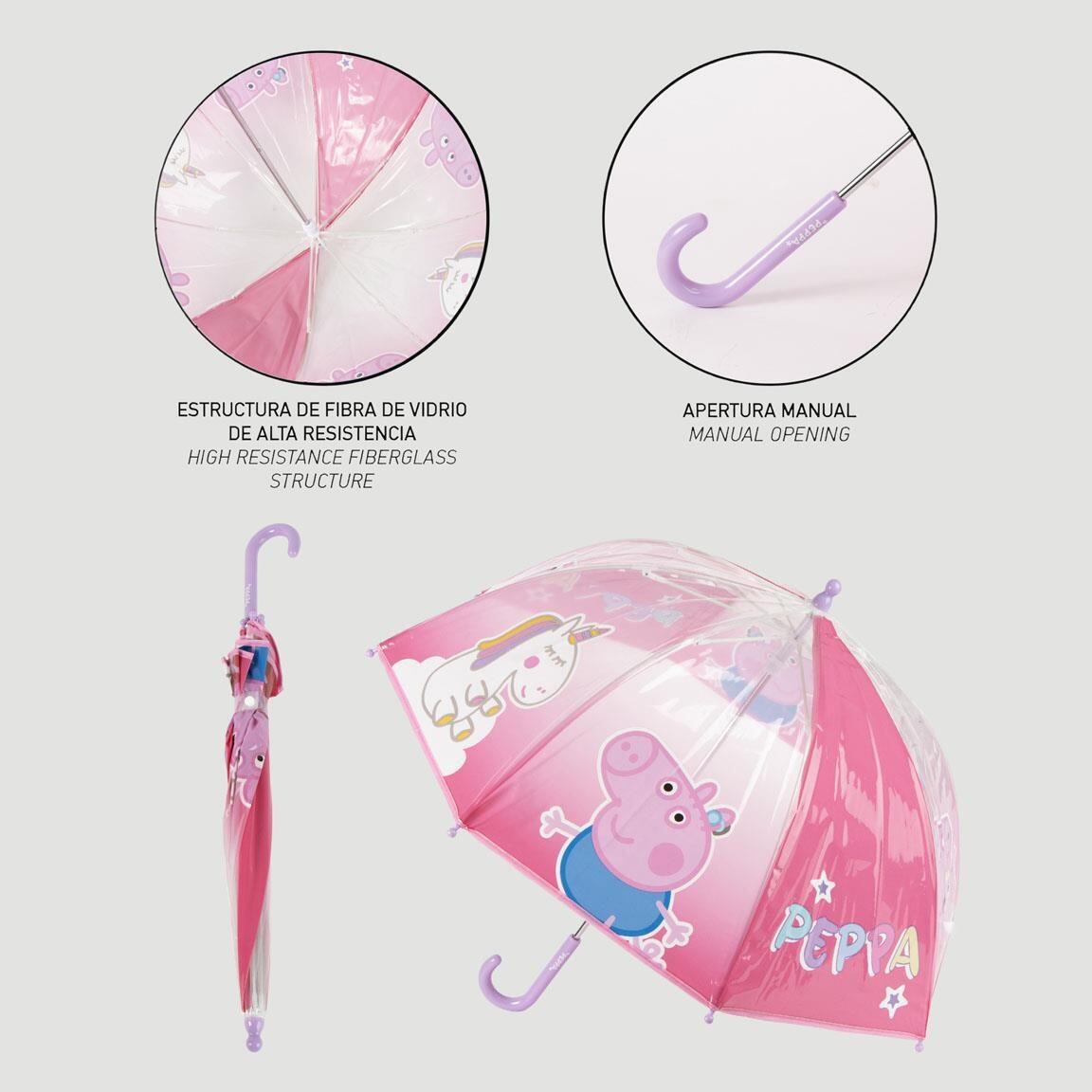Paraguas Infantil Peppa Pig Manual de POE Transparente Rosa Claro 5/7