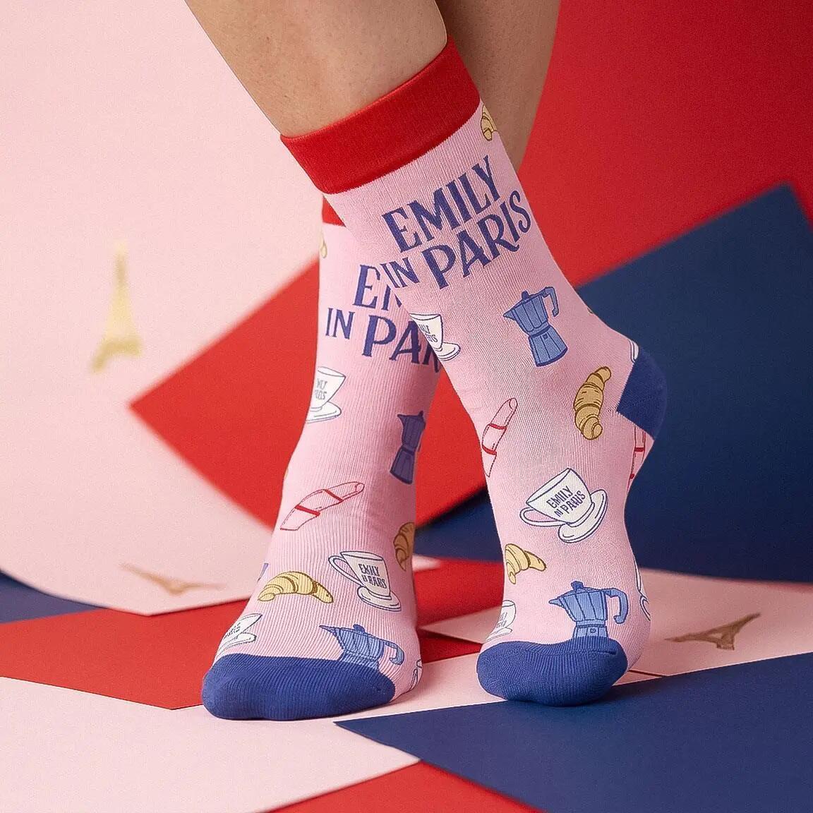 Calcetines Adultos Emily in Paris Suaves y Transpirables Rosa y Azul 4/7