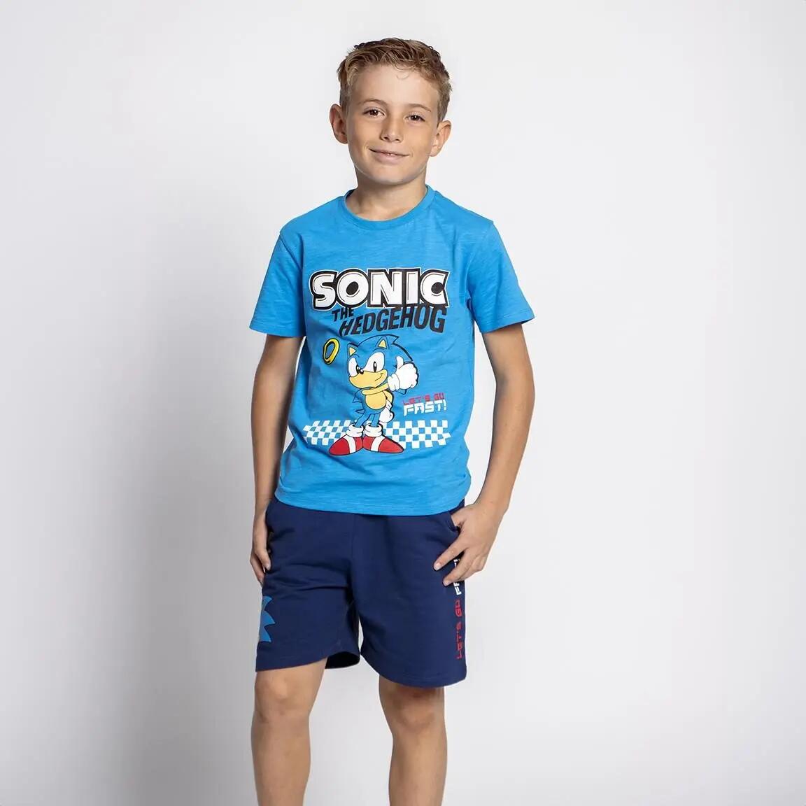 Conjunto infantil Sonic de duas peças em algodão felpudo francês nas cores azul 5/7