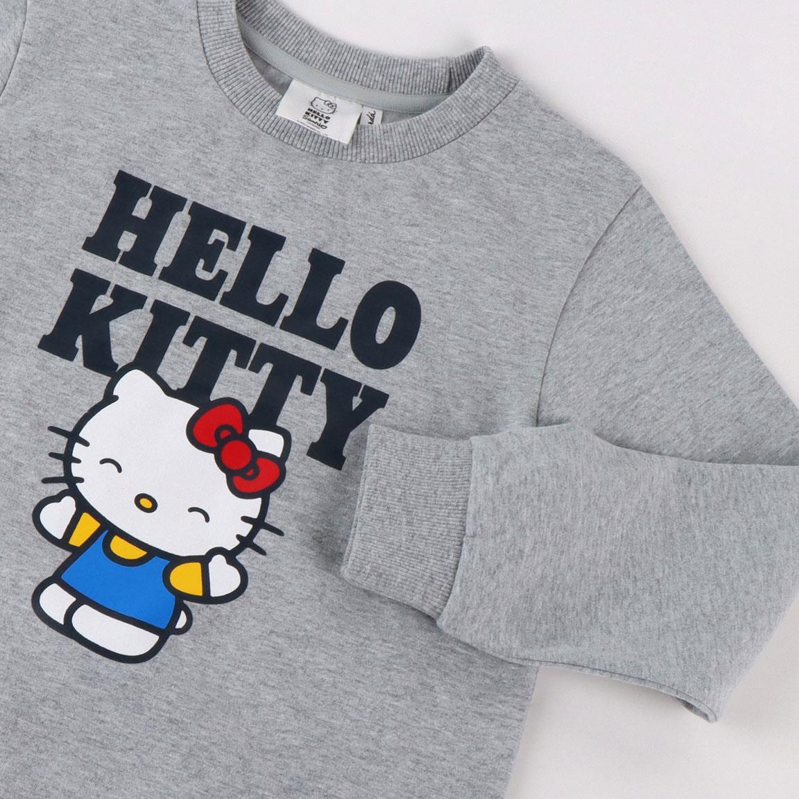 Conjunto de moletom infantil Hello Kitty de duas peças em pelúcia cinza e 3/4