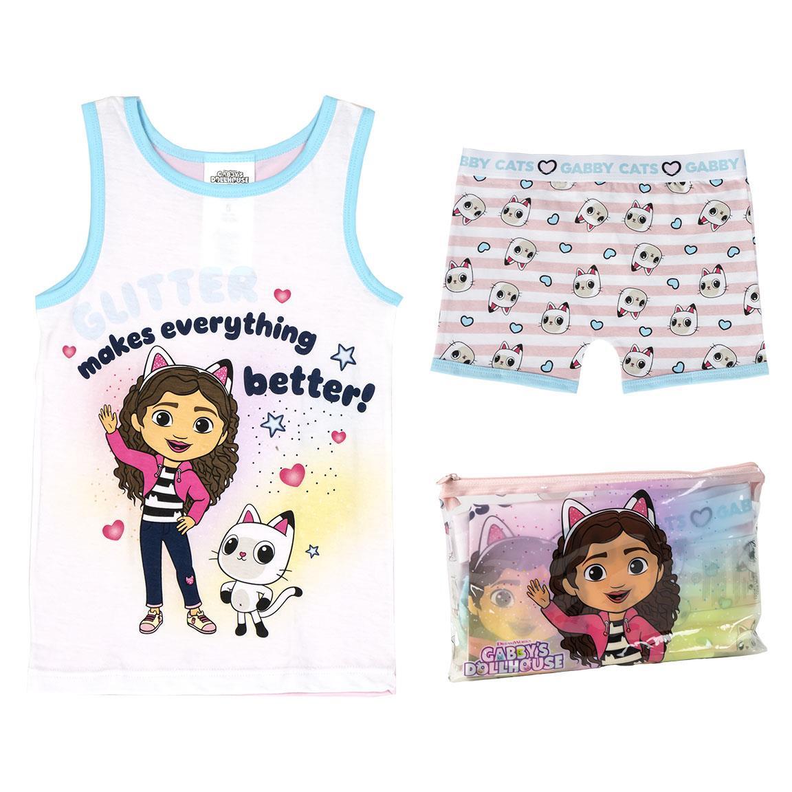 Gabby's Puppenhaus Kinder-Baumwollpyjama mit Hosenträgern und Kulturbeutel, Weiß 1/6