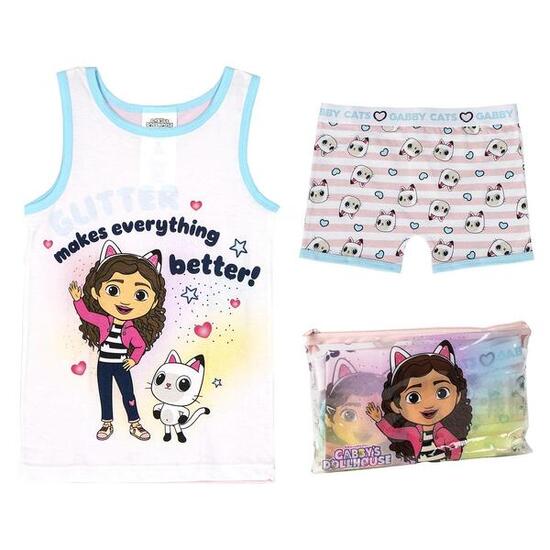 Gabby's Puppenhaus Kinder-Baumwollpyjama mit Hosenträgern, Weiß und Rosa