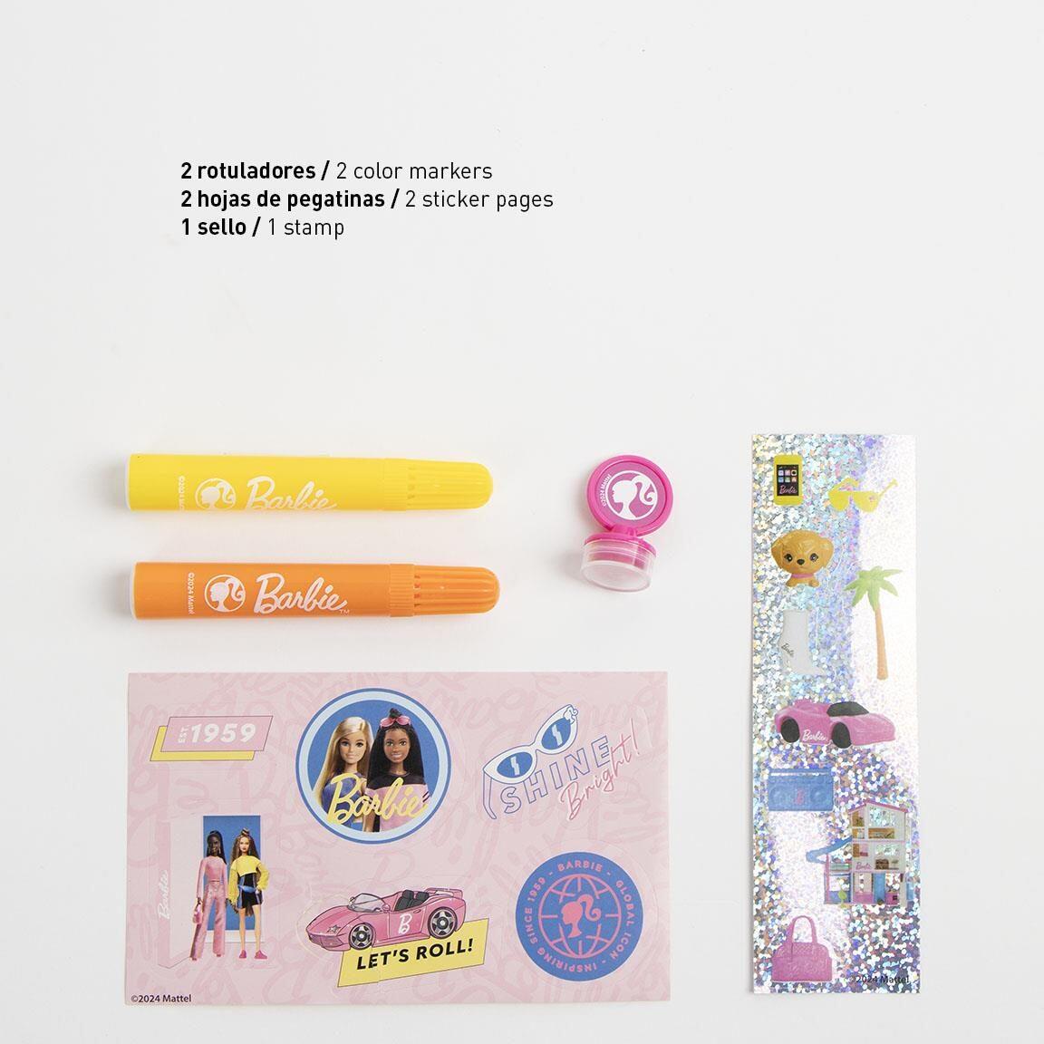 Coffret de papeterie Barbie à colorier pour enfants avec feutres et crayons de 4/6