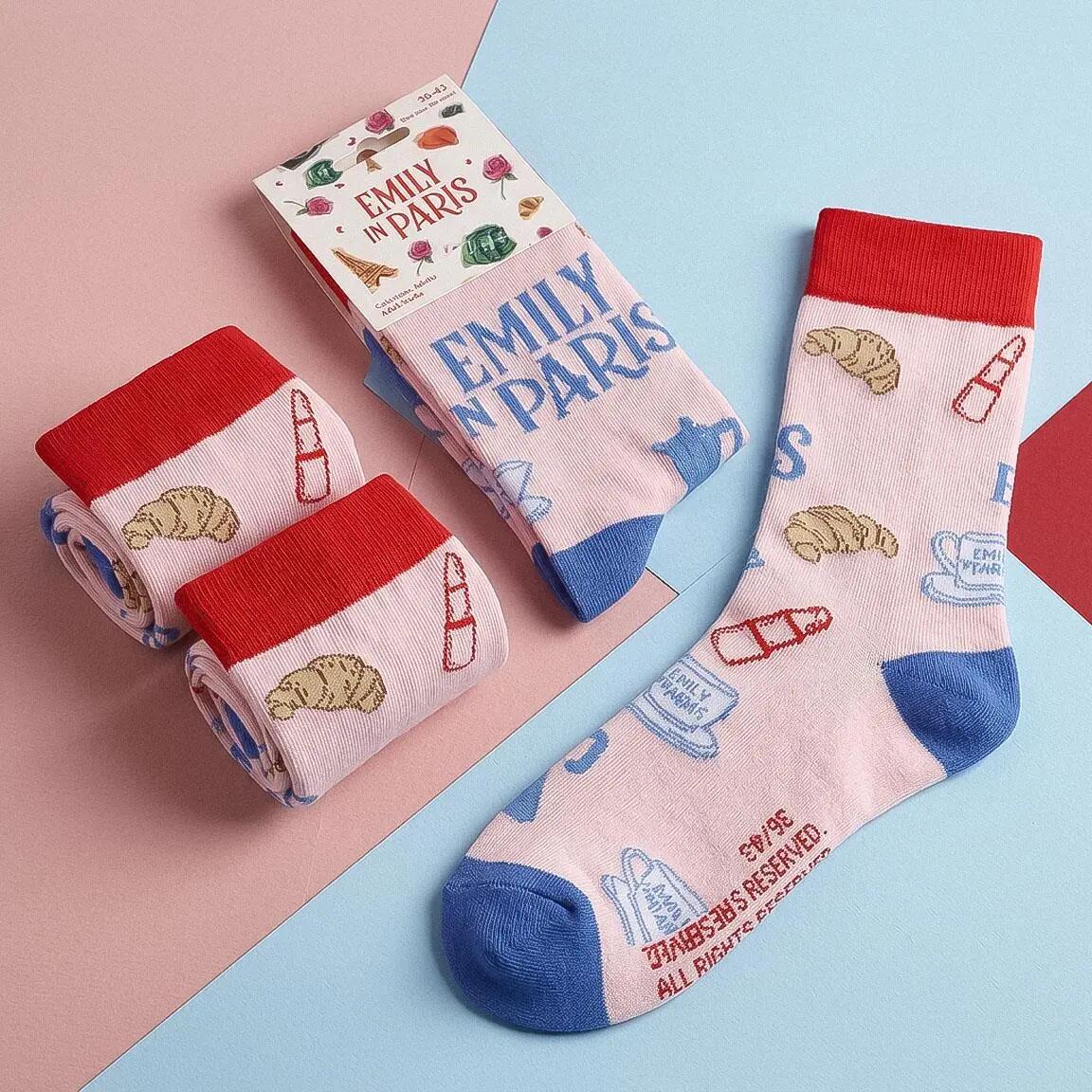 Calcetines Adultos Emily in Paris Suaves y Transpirables Rosa y Azul 3/7