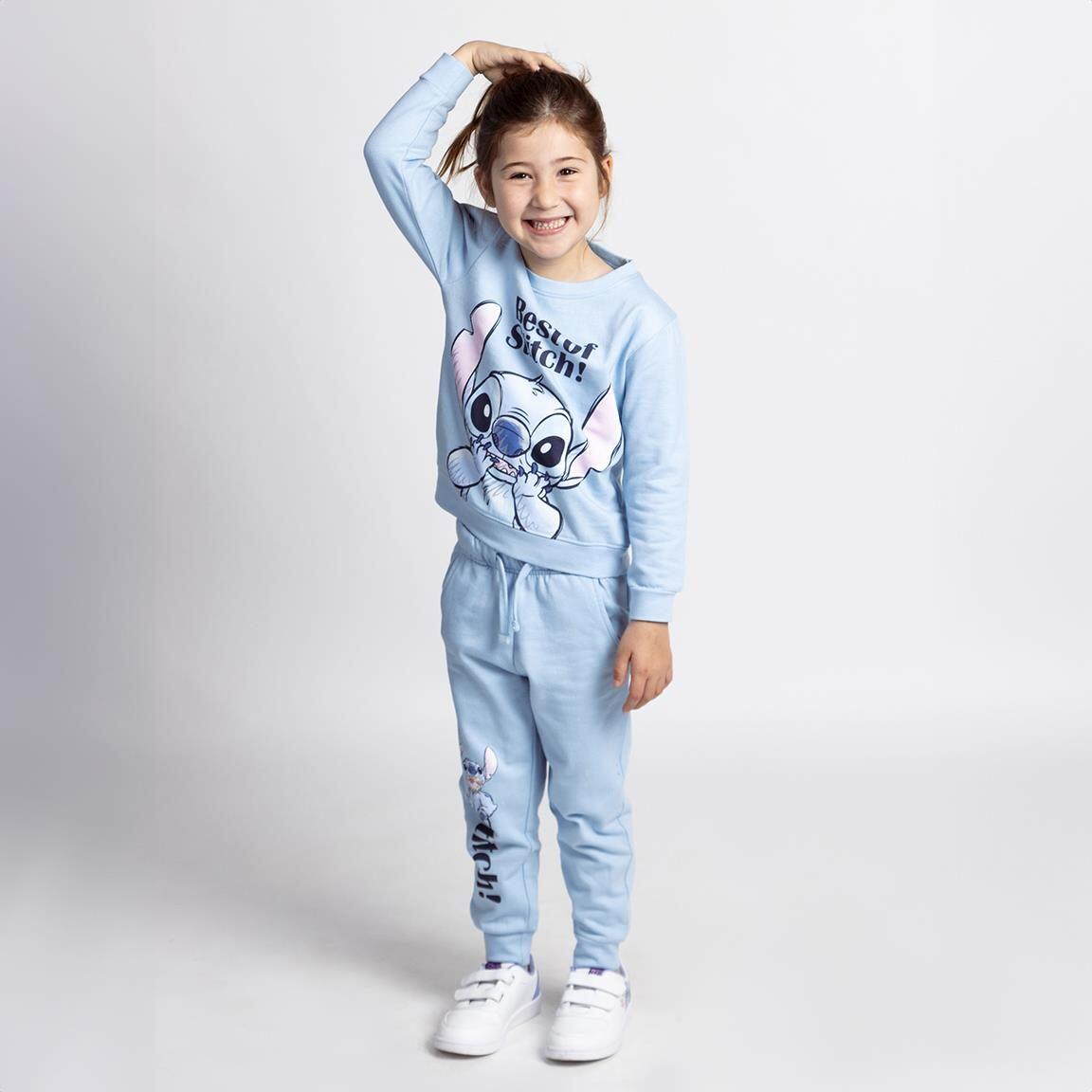 Conjunto de moletom infantil Stitch de duas peças, em algodão felpudo azul 4/6