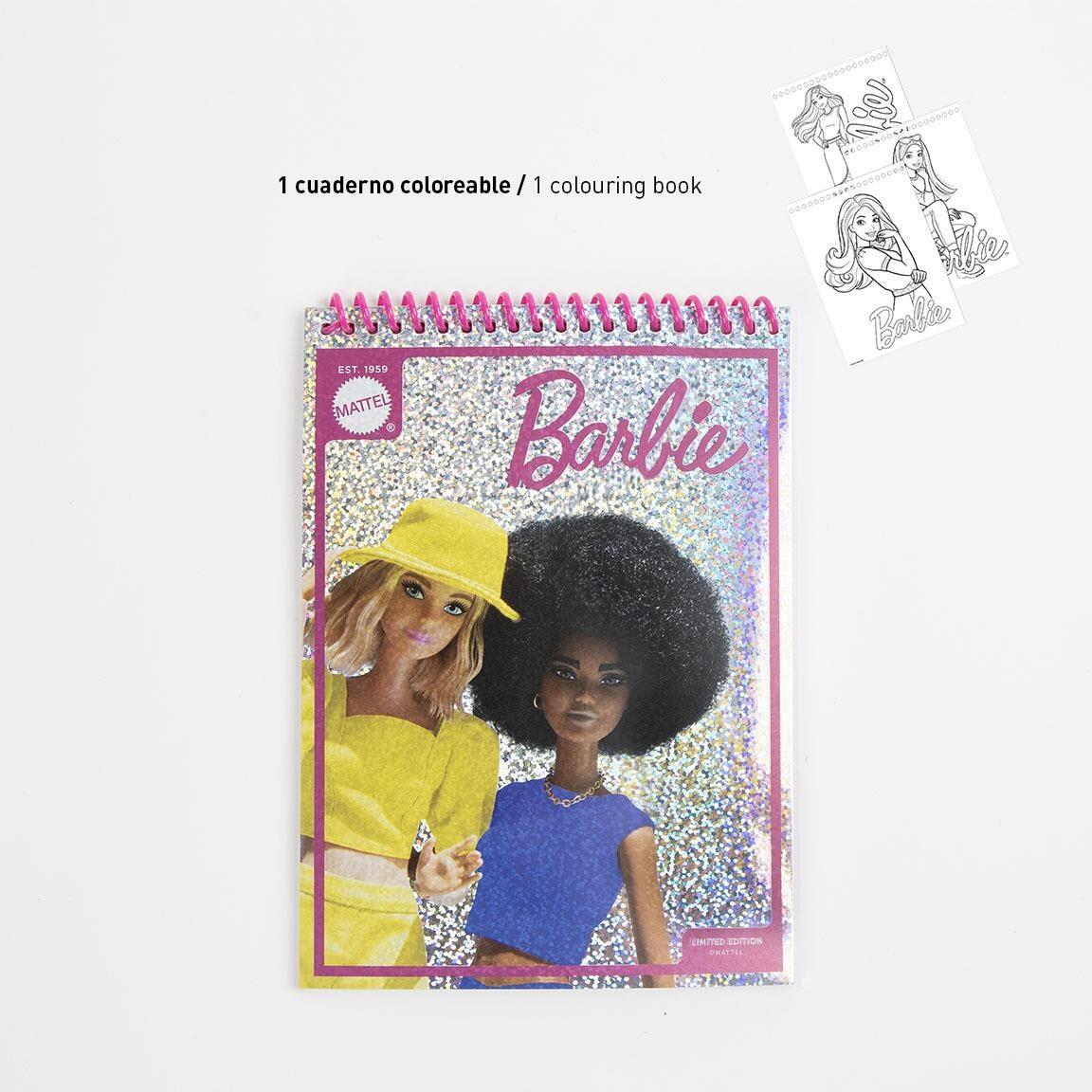 Coffret de papeterie Barbie à colorier pour enfants avec feutres et crayons de 3/6