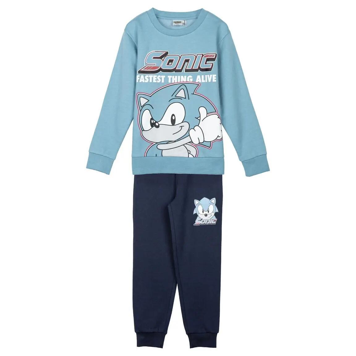 Sonic zweiteiliger Kinder-Trainingsanzug aus gebürstetem Fleece in Blau und 1/6