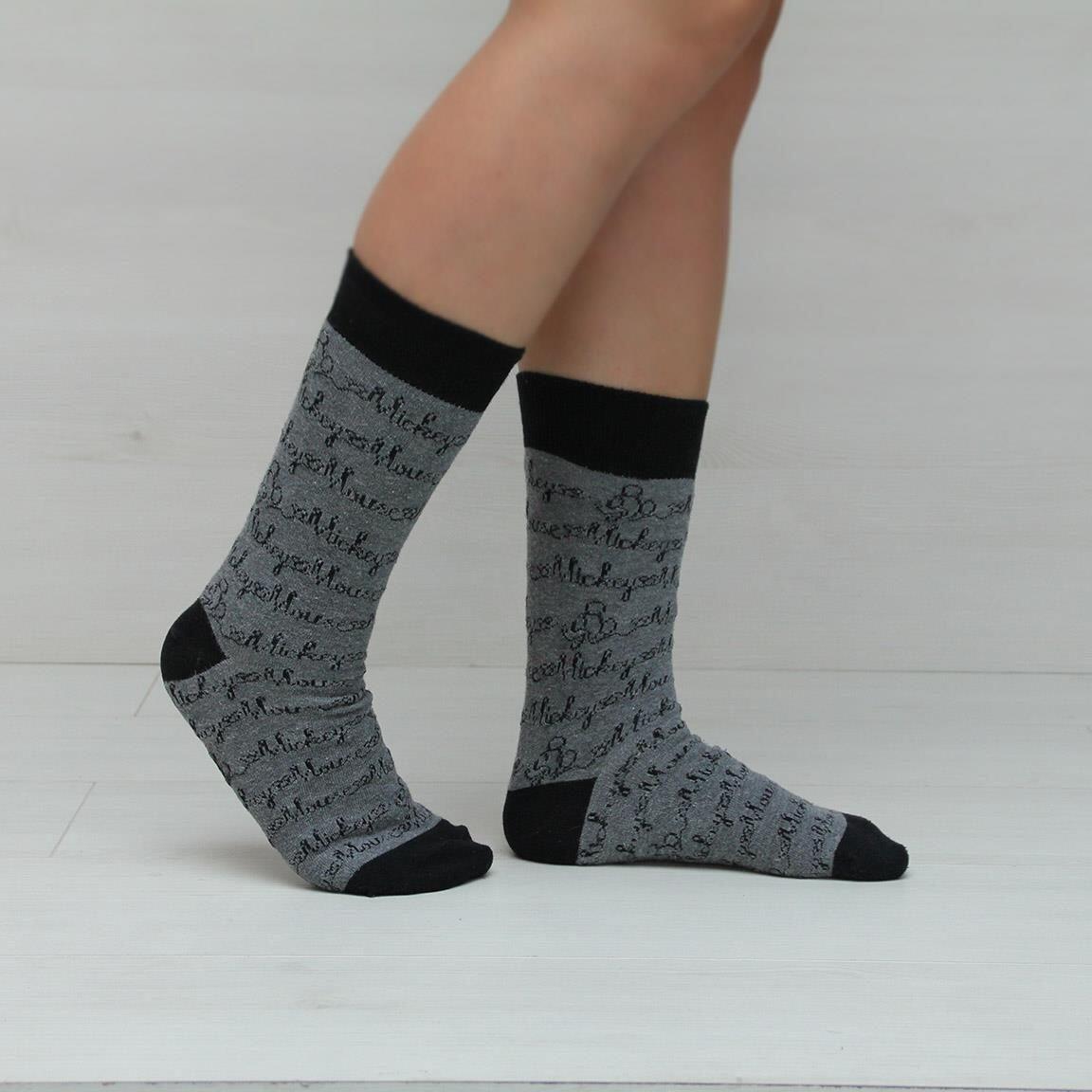 Calcetines Adultos Mickey de Algodón Suaves y Transpirables Gris Oscuro 3/4