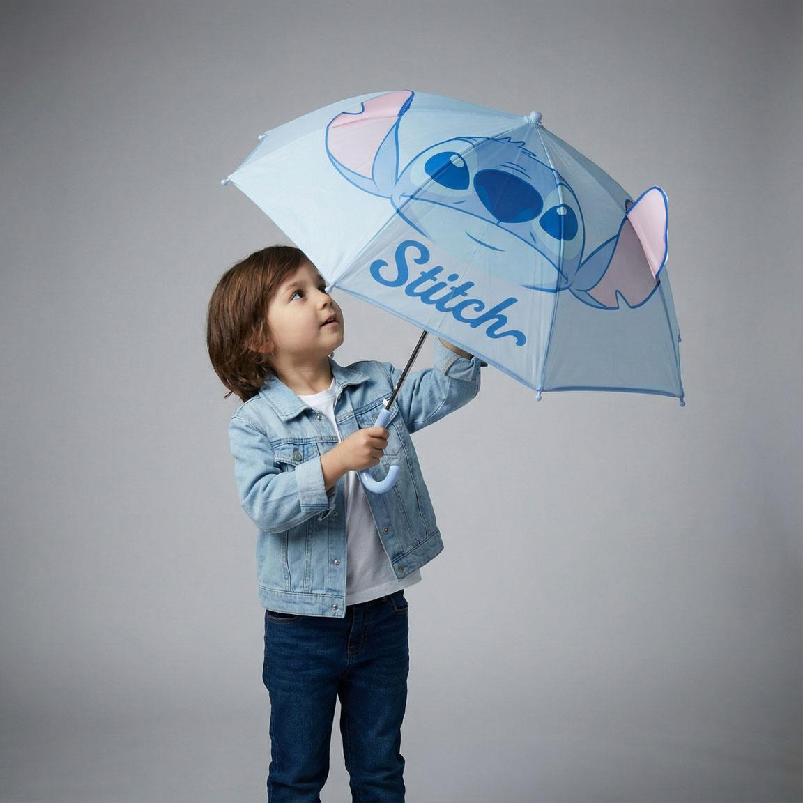 Paraguas Infantil Stitch Manual de Poliéster con Varillas de Fibra Azul 7/7