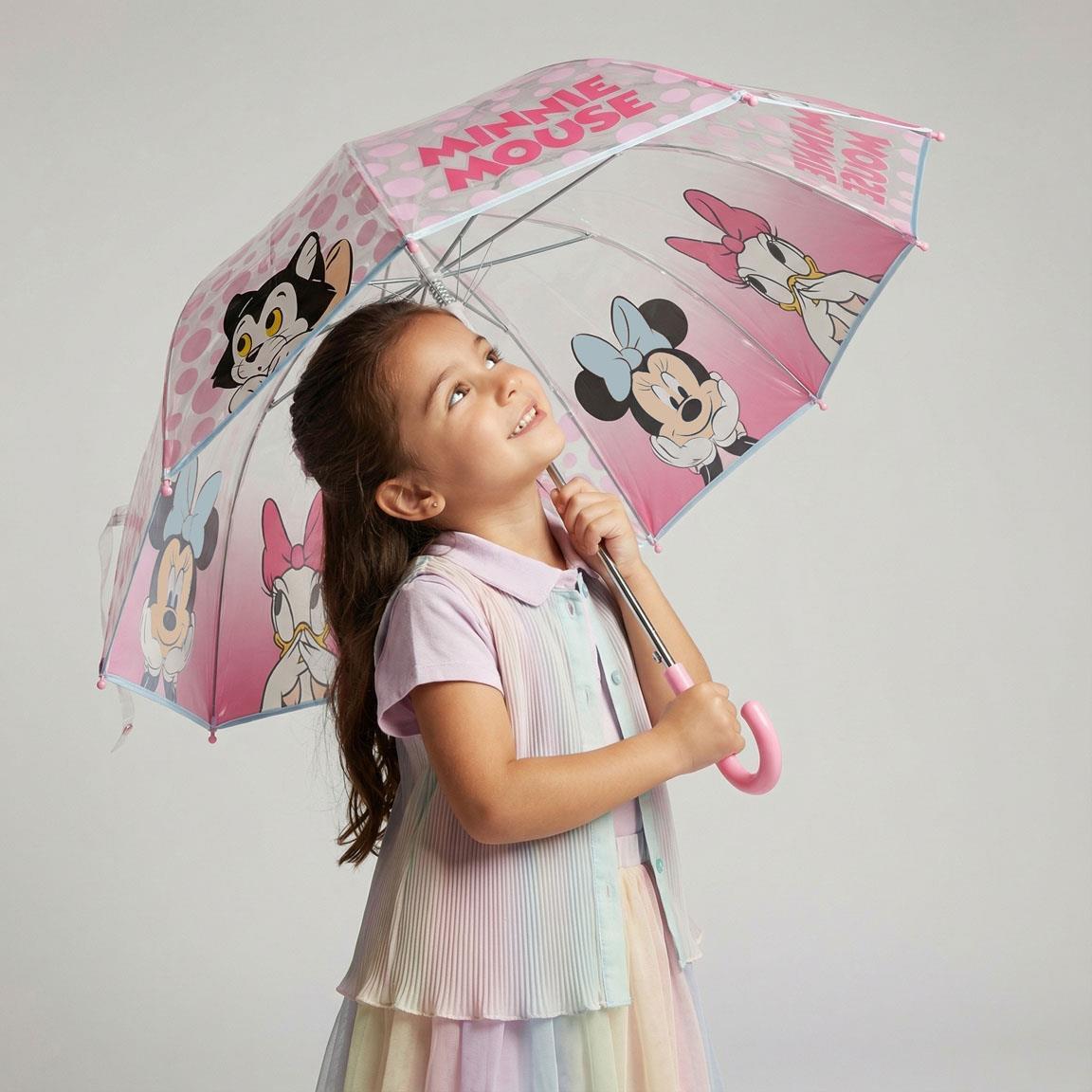 Paraguas Manual Infantil Minnie Mouse de POE Transparente con Estampado Rosa 7/7