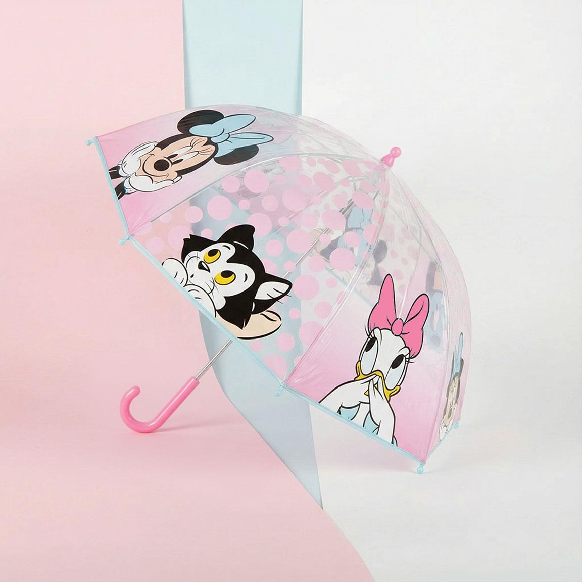 Paraguas Manual Infantil Minnie Mouse de POE Transparente con Estampado Rosa 6/7