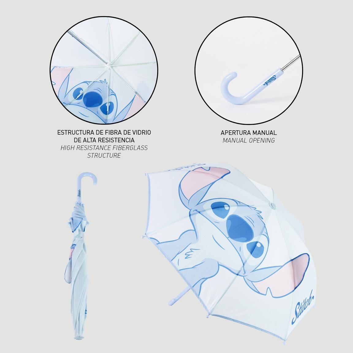 Paraguas Infantil Stitch Manual de Poliéster con Varillas de Fibra Azul 5/7