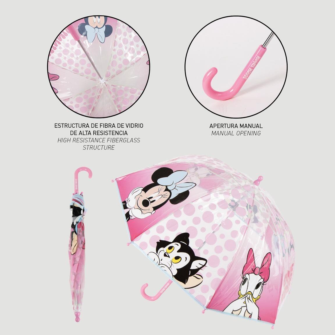 Paraguas Manual Infantil Minnie Mouse de POE Transparente con Estampado Rosa 5/7