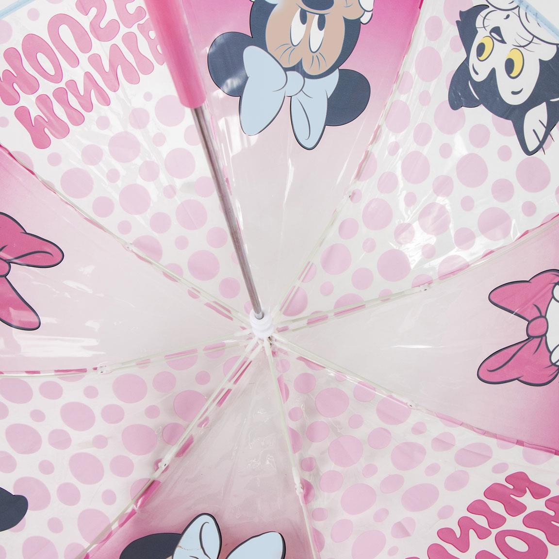 Paraguas Manual Infantil Minnie Mouse de POE Transparente con Estampado Rosa 4/7