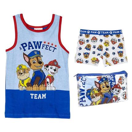 PAW Patrol Kinder-Baumwollpyjama mit Hosenträgern und Kulturbeutel – Blau