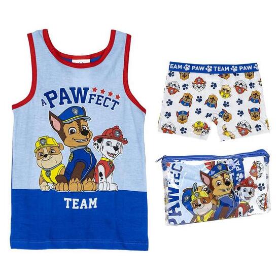 PAW Patrol Kinder-Baumwollpyjama mit Hosenträgern und Kulturbeutel – Blau