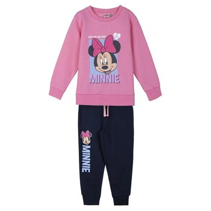 Chándal Infantil Minnie de Dos Piezas en Felpa de Algodón Rosa y Azul Marino