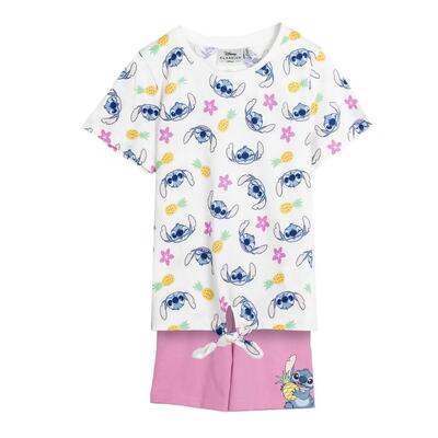 Kinderset tweedelig katoen met short stitch roze