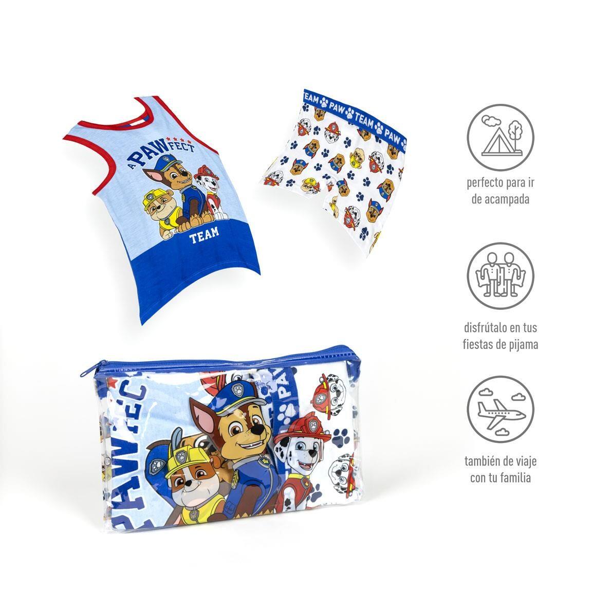PAW Patrol Kinder-Baumwollpyjama mit Hosenträgern und Kulturbeutel – Blau 6/6