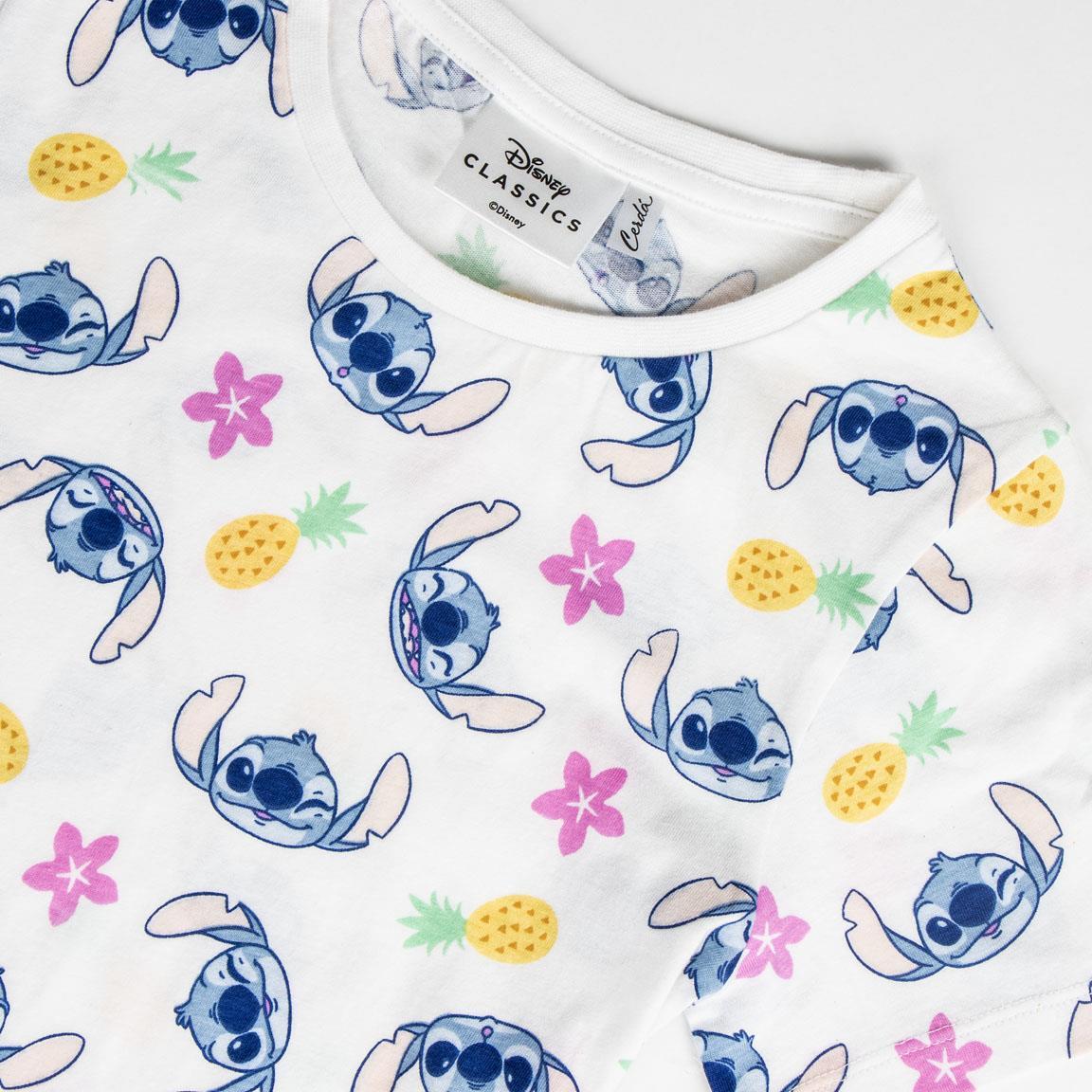 Conjunto infantil Stitch de duas peças em algodão com shorts rosa. 3/5