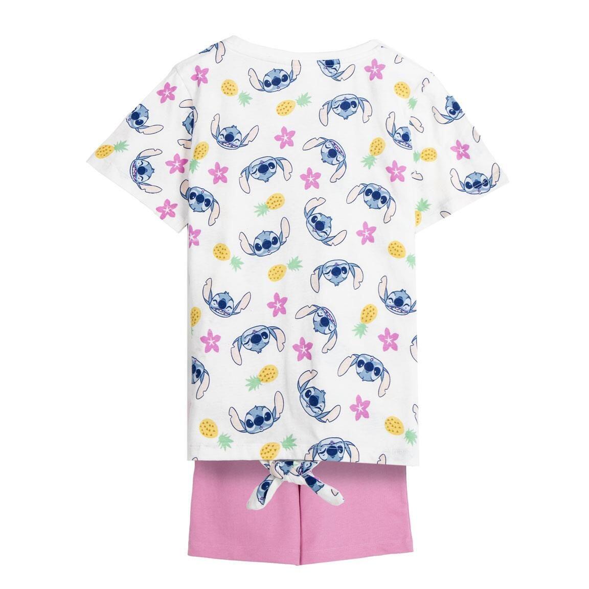 Conjunto infantil Stitch de duas peças em algodão com shorts rosa. 2/5
