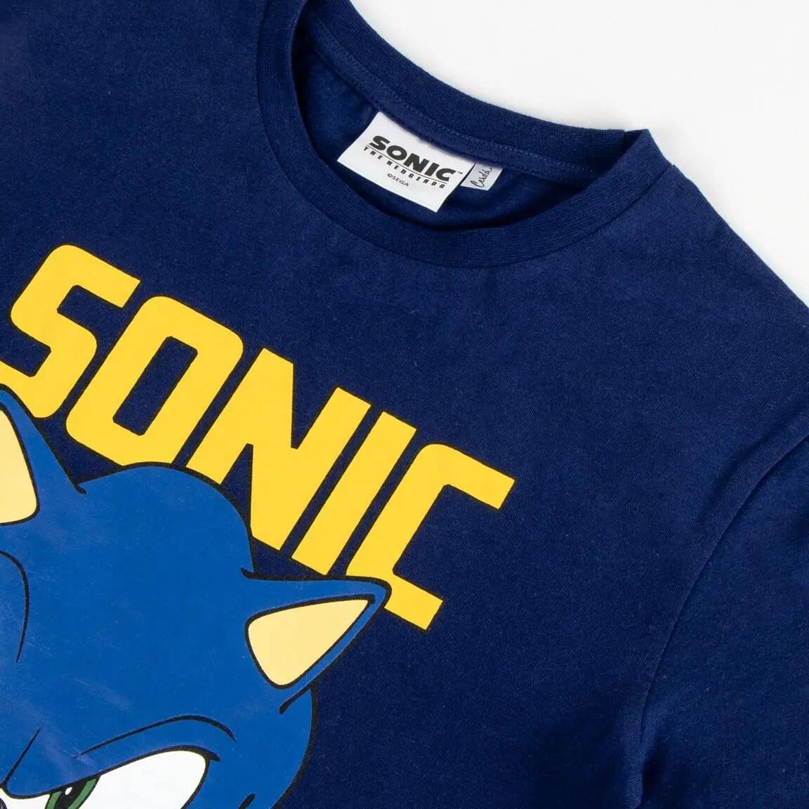 Conjunto Infantil Sonic de Dos Piezas de Algodón French Terry Azul Marino y Azul 3/4