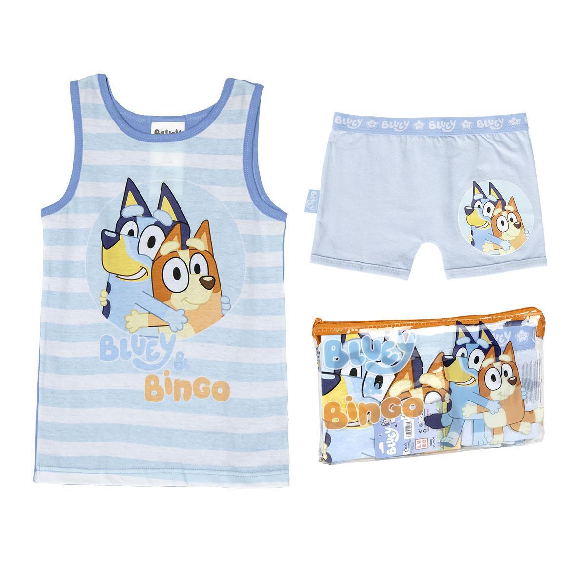 Bluey Kinder-Baumwollpyjama, zweiteilig, mit Hosenträgern und Kulturbeutel 1/6