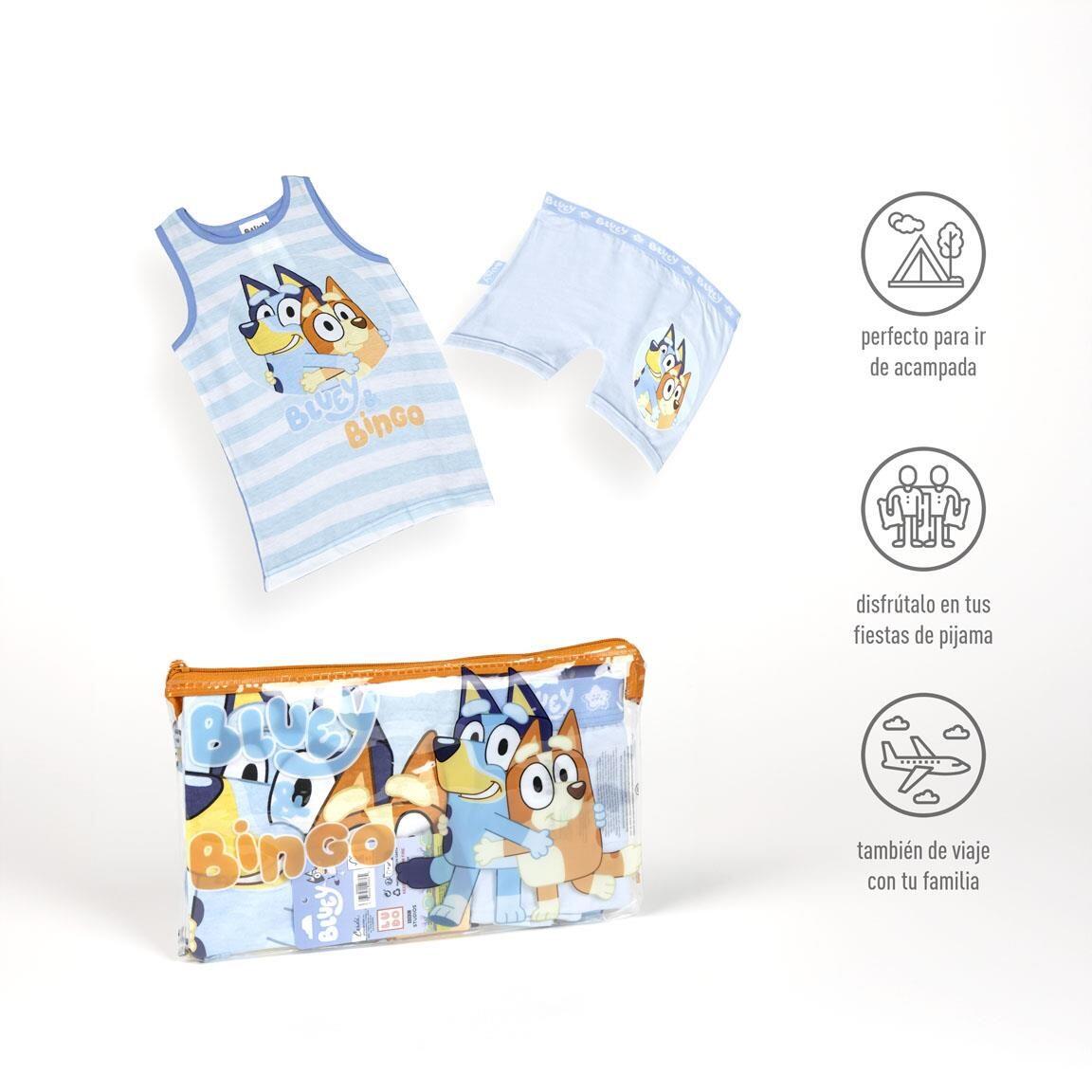 Bluey Kinder-Baumwollpyjama, zweiteilig, mit Hosenträgern und Kulturbeutel 6/6