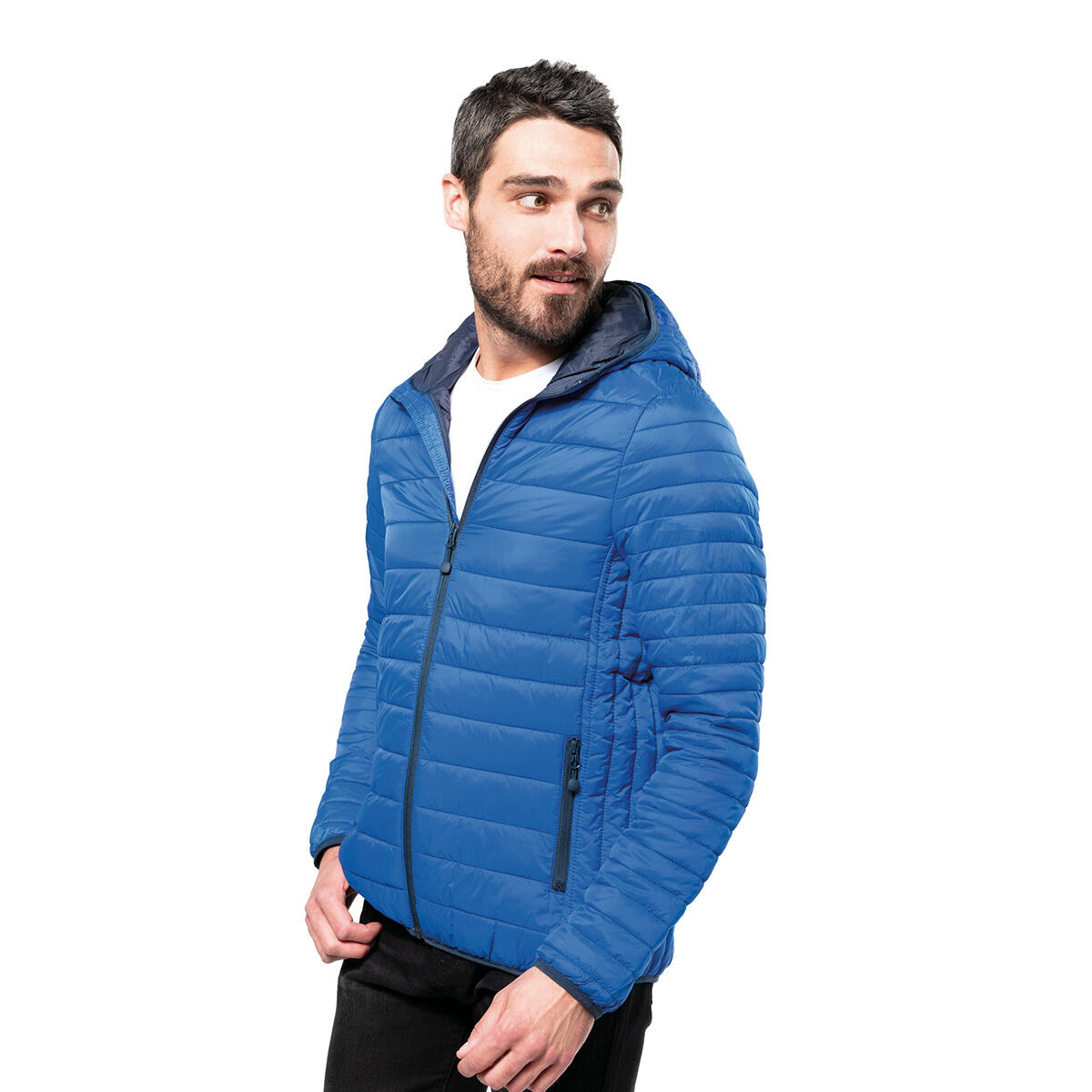 Mens Lightweight Hooded Down Jacket (Light Royal) 4/4