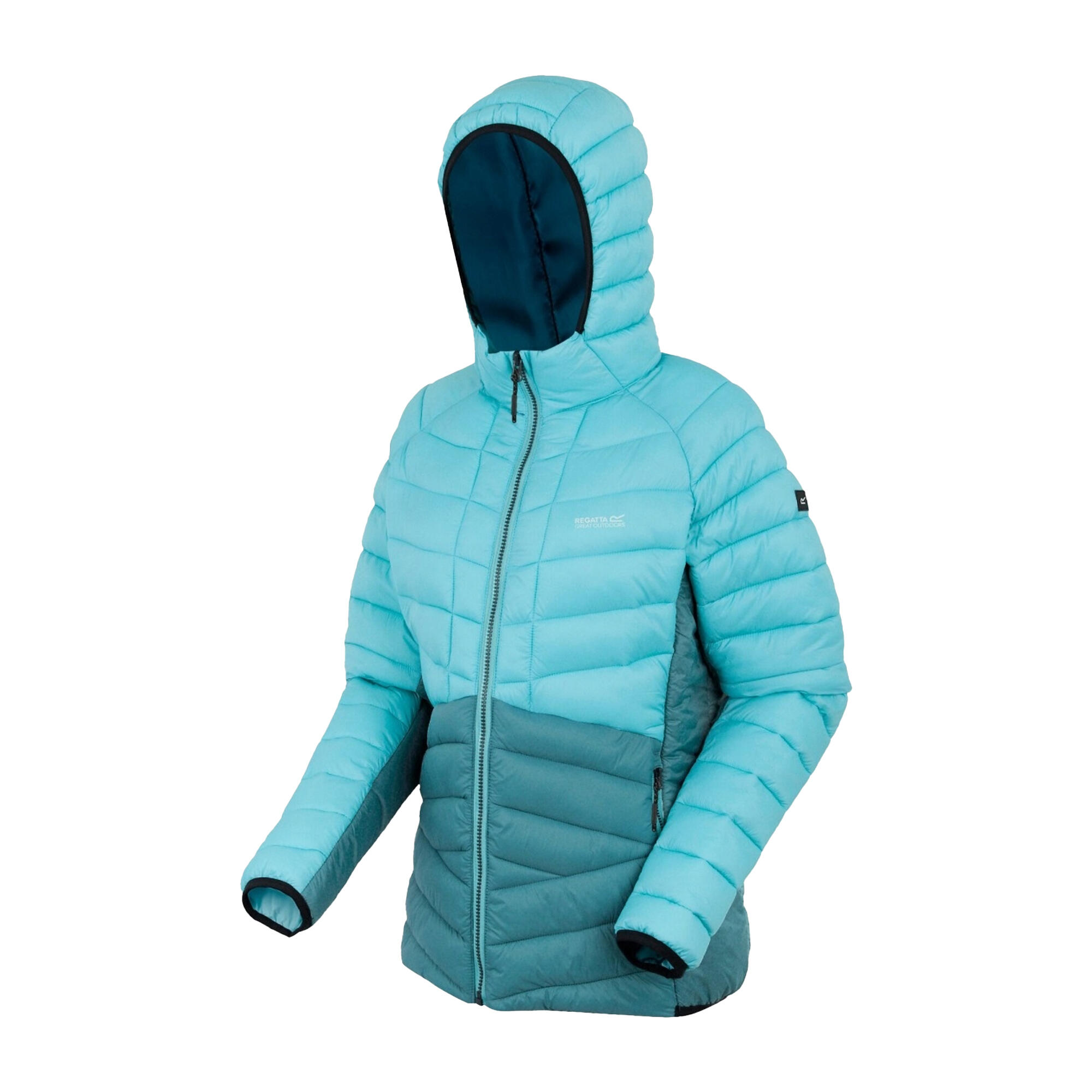 Veste Matelassée Bicolore À Capuche DALENT Femme (Bleu Clair / Bleu Sarcelle) 3/4