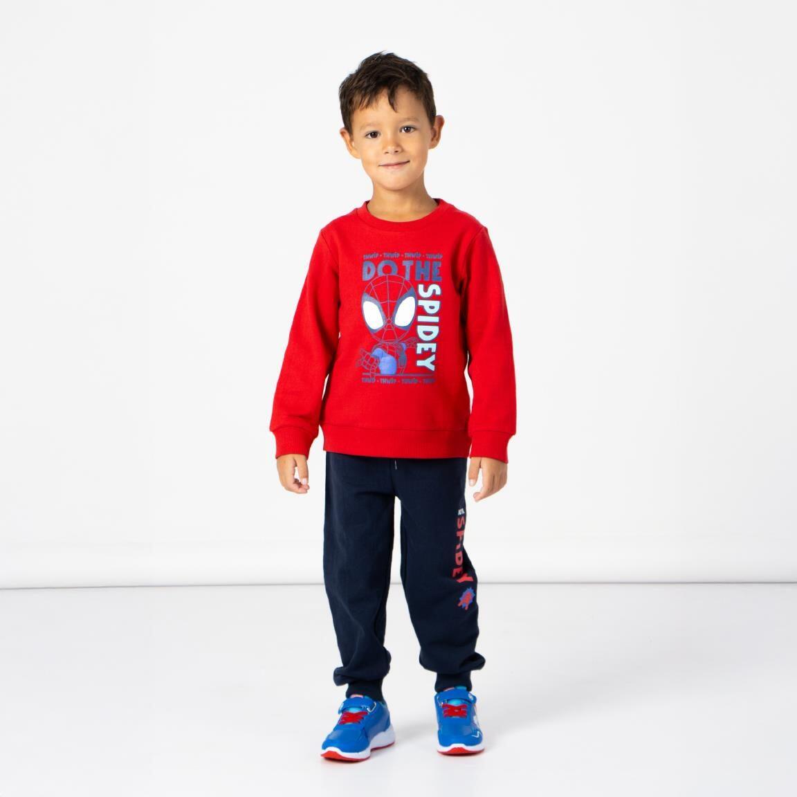 Conjunto de moletom infantil do Homem-Aranha em algodão felpudo vermelho macio. 5/5